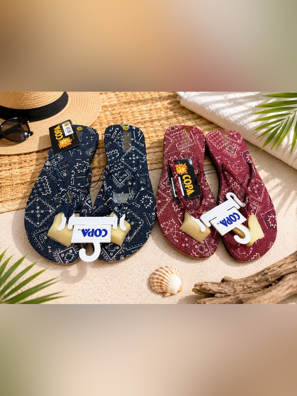Men’s Bandana Print Flip-Flops - Navy & Burgundy